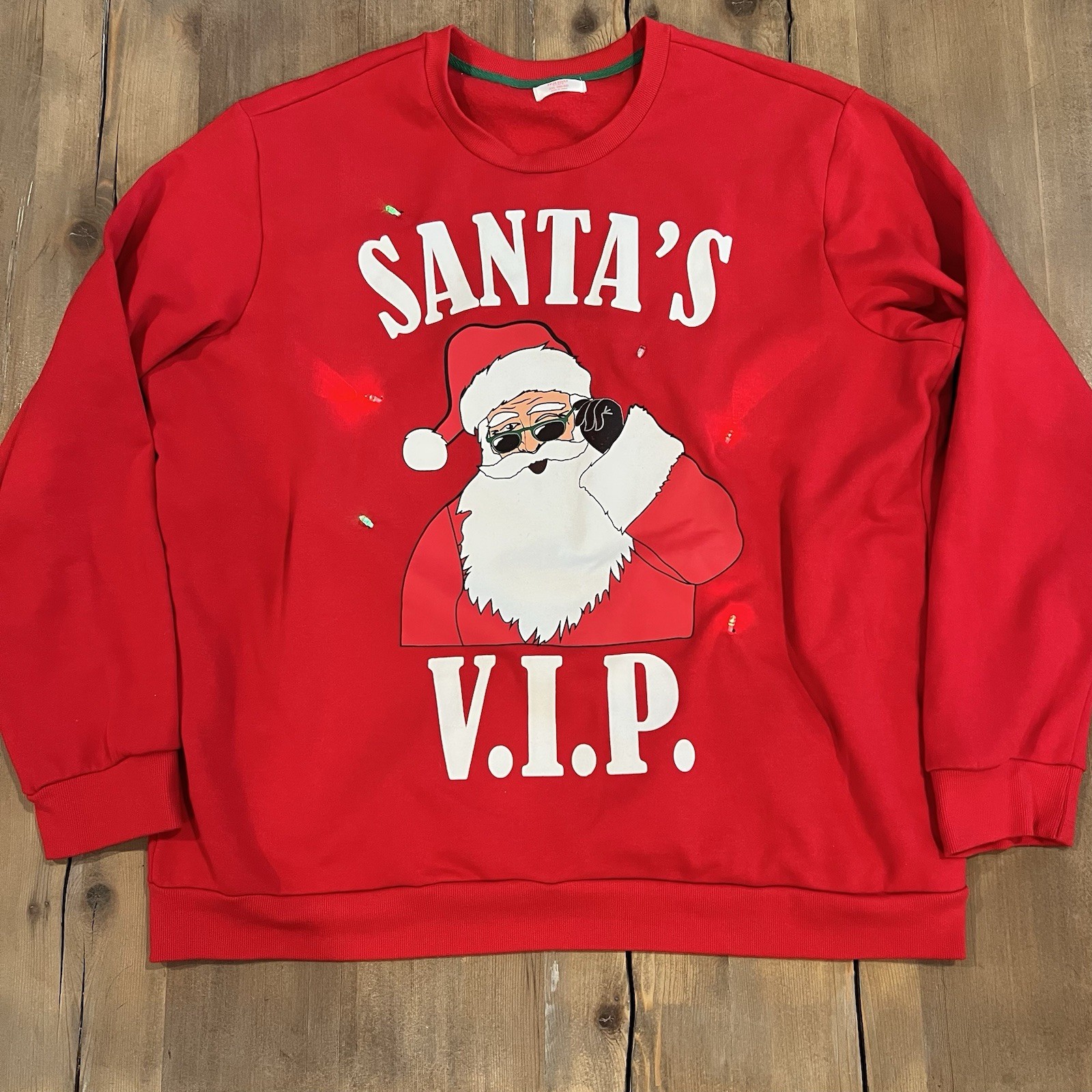 Santa’s VIP Men’s Red Sweatshirt Christmas Lights Up Holiday Time 2XL