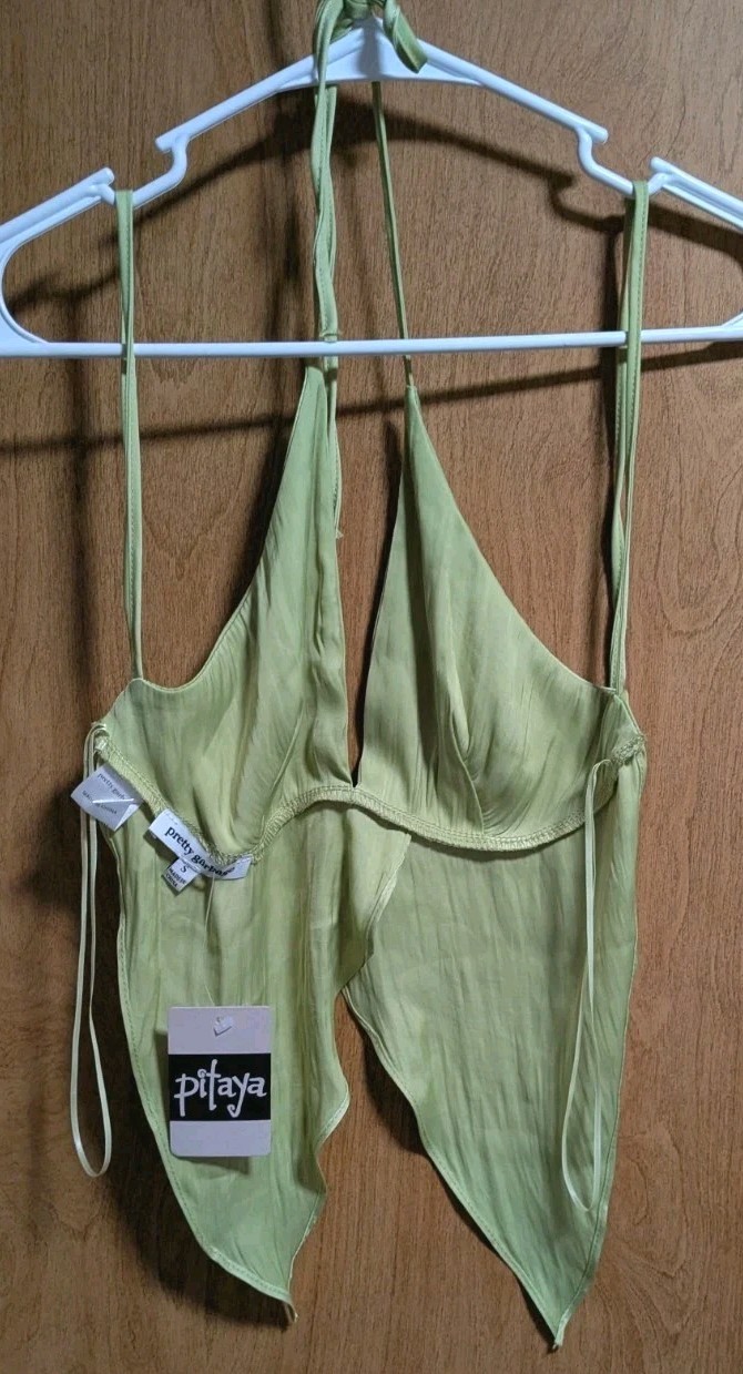 Pitaya Pretty Garbage Open Back Flowy Halter Tank Top Size Small Green Butterfly