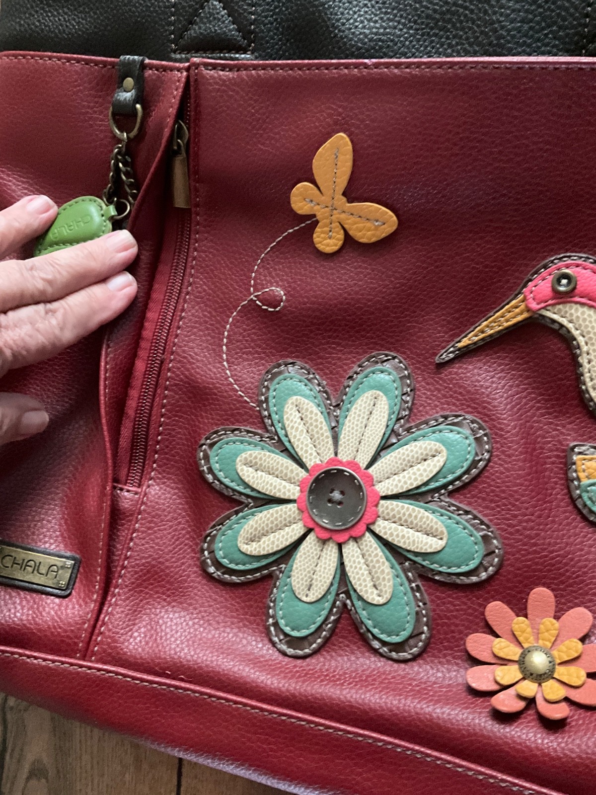 Chala double set Large garnet red Hummingbird Tote Purse/bag / Mini Phone purse