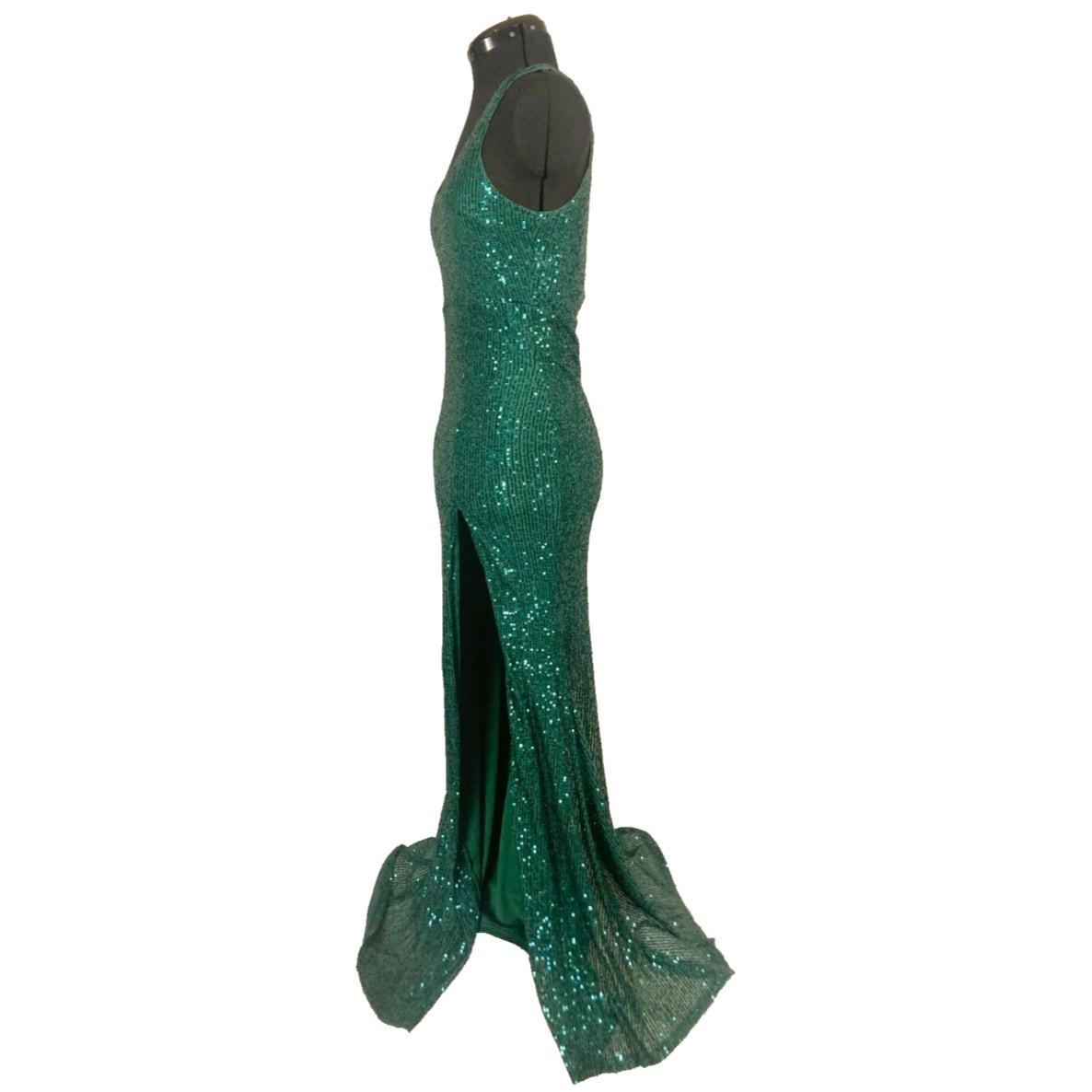 M shop 17 allover sequin emerald green pencil fitted slit strap maxi prom dress