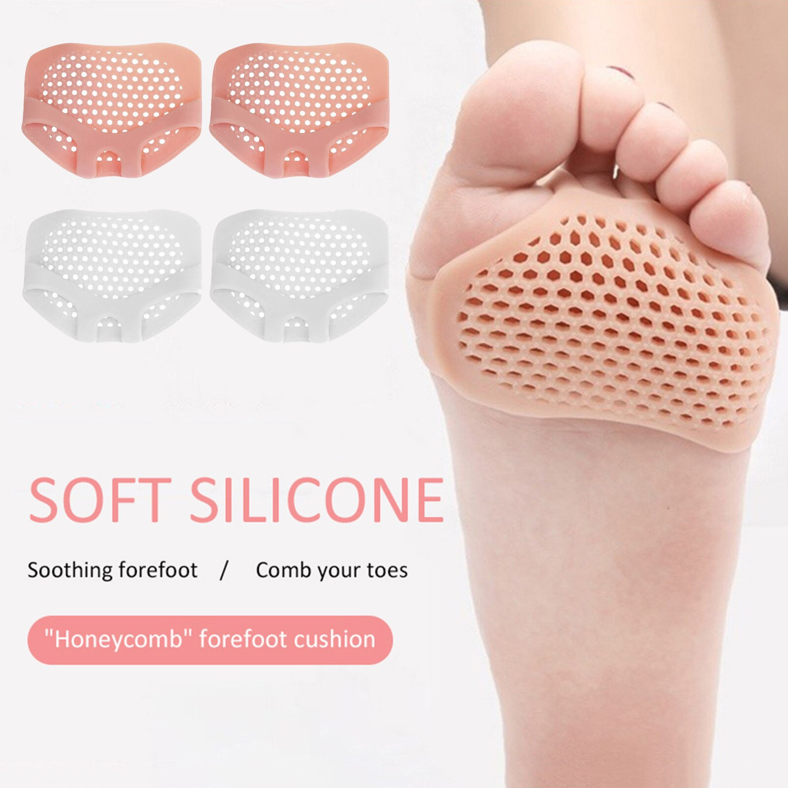 1Pair Soft Silicone Forefoot Pad Honeycomb Type Breathable Pain Relief Washable