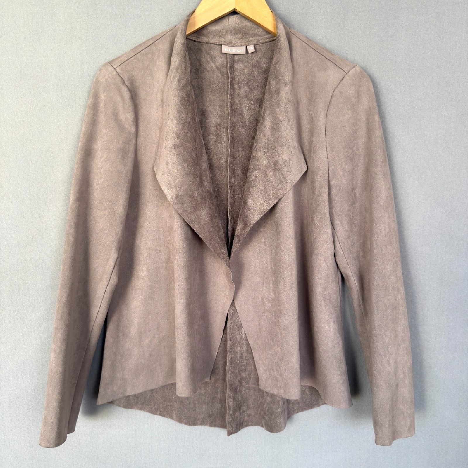 Ellie Kai Faux Sof Suede Jacket Women’s XS Gray-Beige Draped Open Front