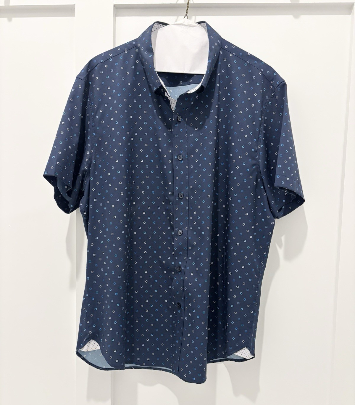 CON.STRUCT Men’s XL Slim Fit Blue Geometric Short Sleeve Stretch Button-Up