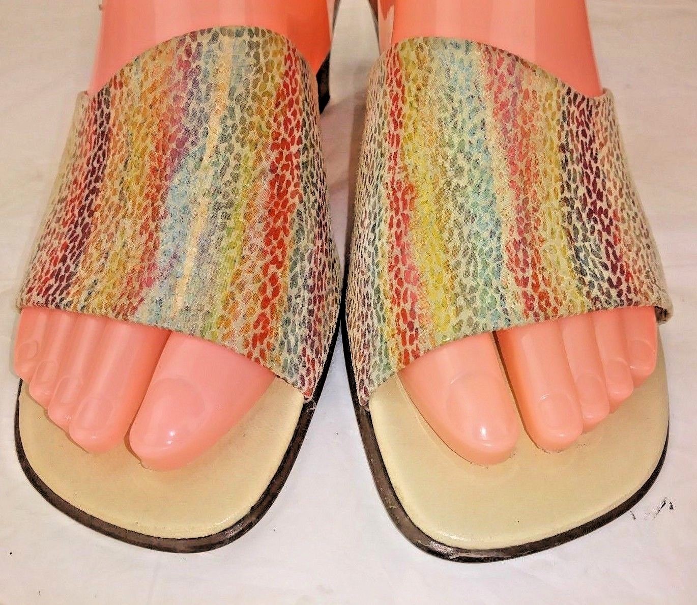 Peter Kaiser Womens 7.5 Sandals Heels Striped Textured Leather Mules Y2K 2029