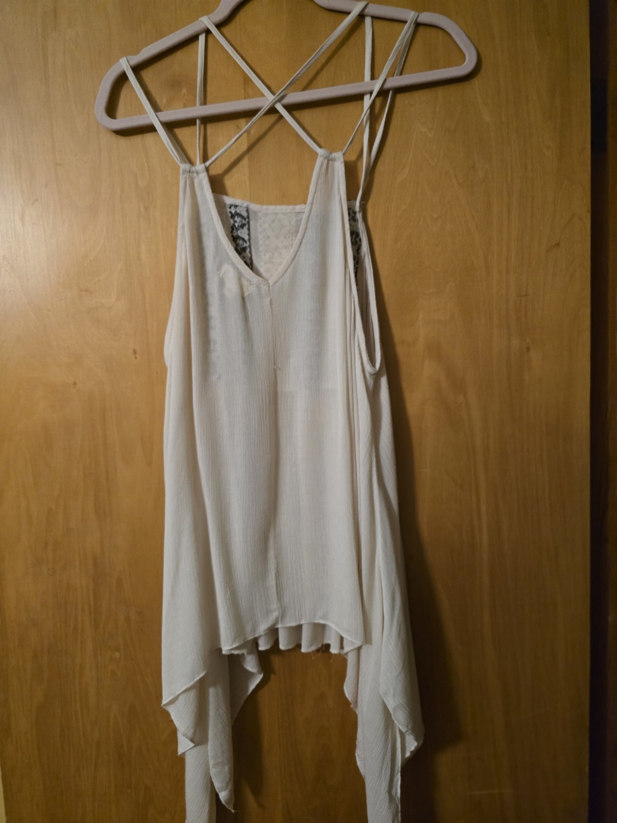 Polo Ivory Cotton Rayon Woven Lightweight V-Neck Lace Cami Tank Top S JFT97