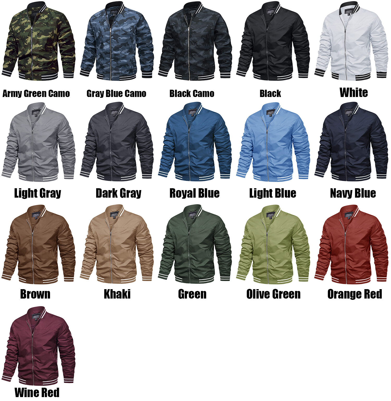 Full Zip Bomber Jackets Men’s Casual Military Jacket Pilot Flying Coats Outwear