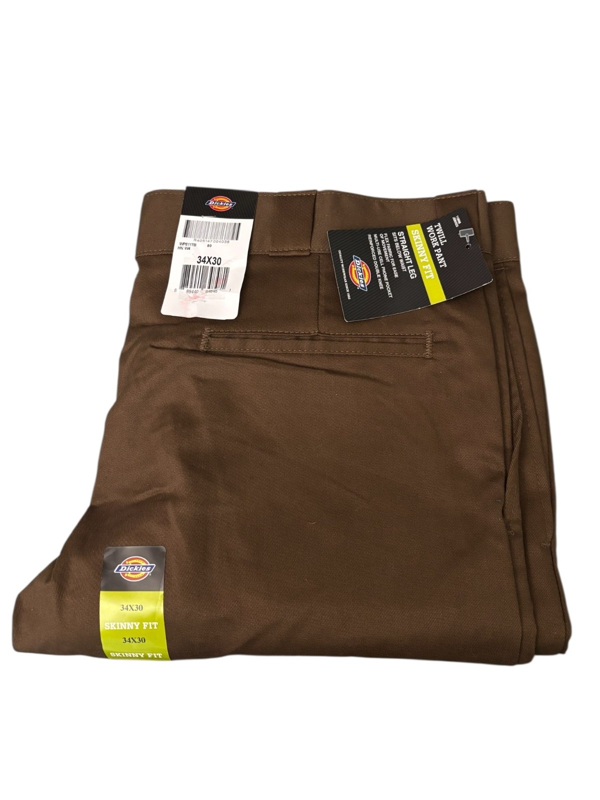 dickies mens double knee cell phone pocket skinny fit work pants brown 34-42 new