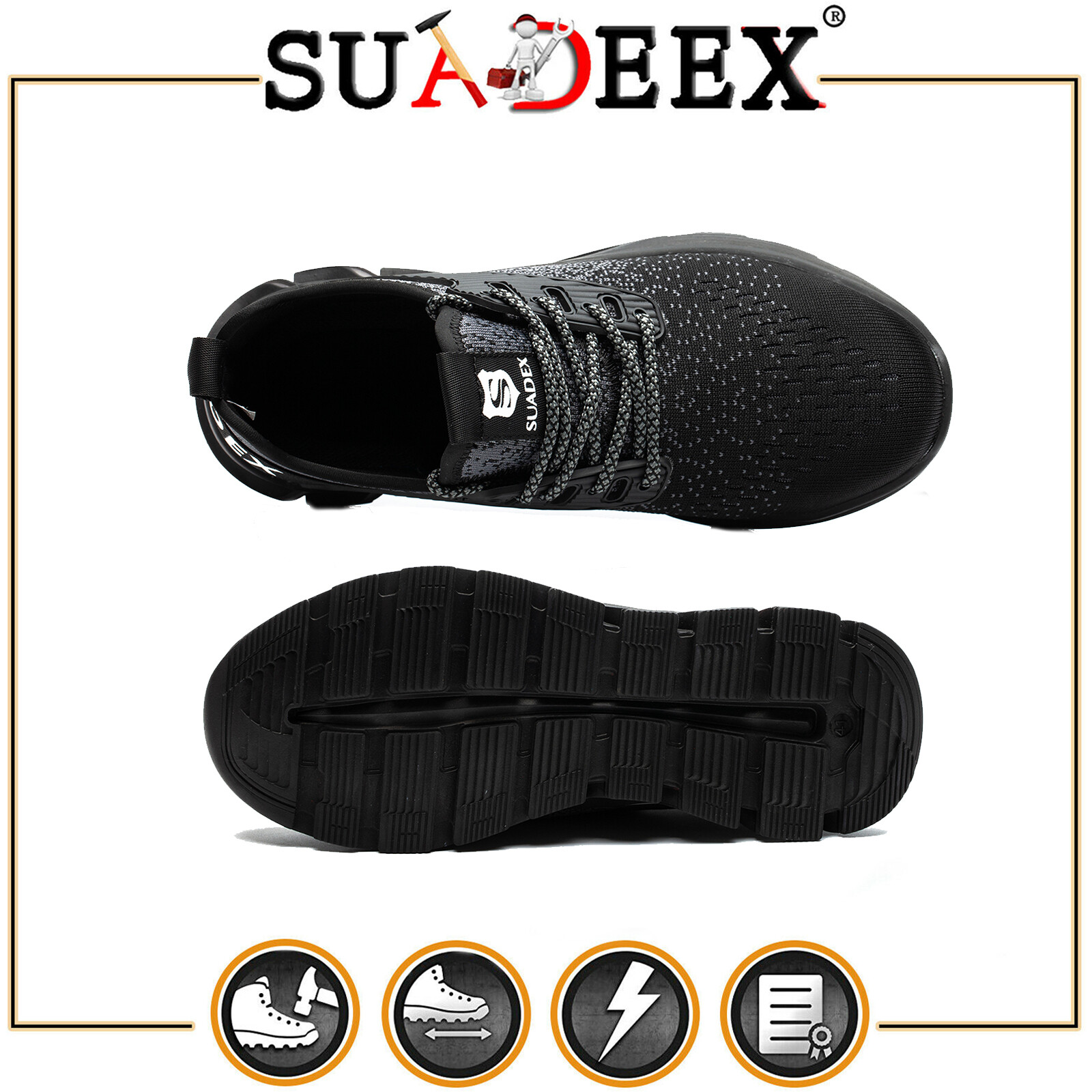SUYSTEX Mens’ Indestructible Safety Work Shoes Steel Toe Breathable Work Boots