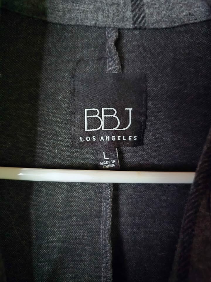 Size L Gray & Black Striped BBJ Los Angeles Lightweight Open Jacket with Pockets