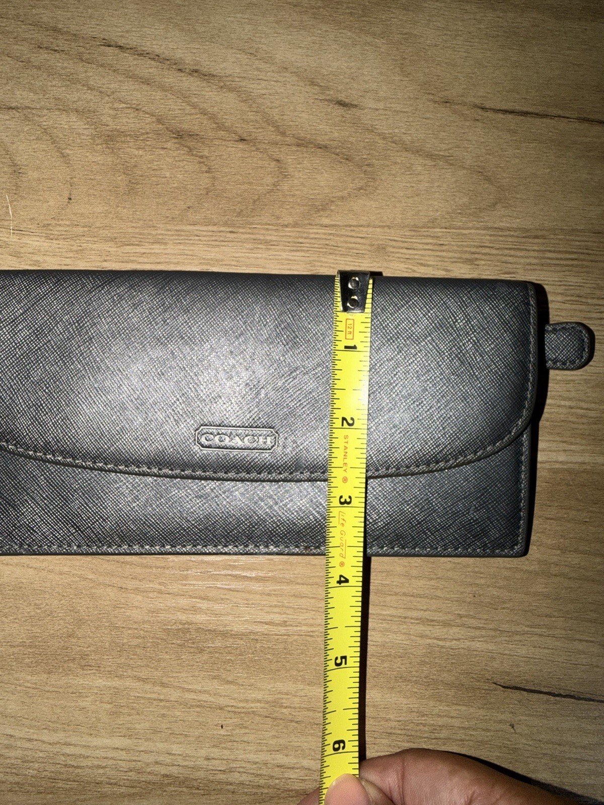 Coach Dark Gray Crossgrain Leather Continental Wallet Checkbook Snap Clutch READ