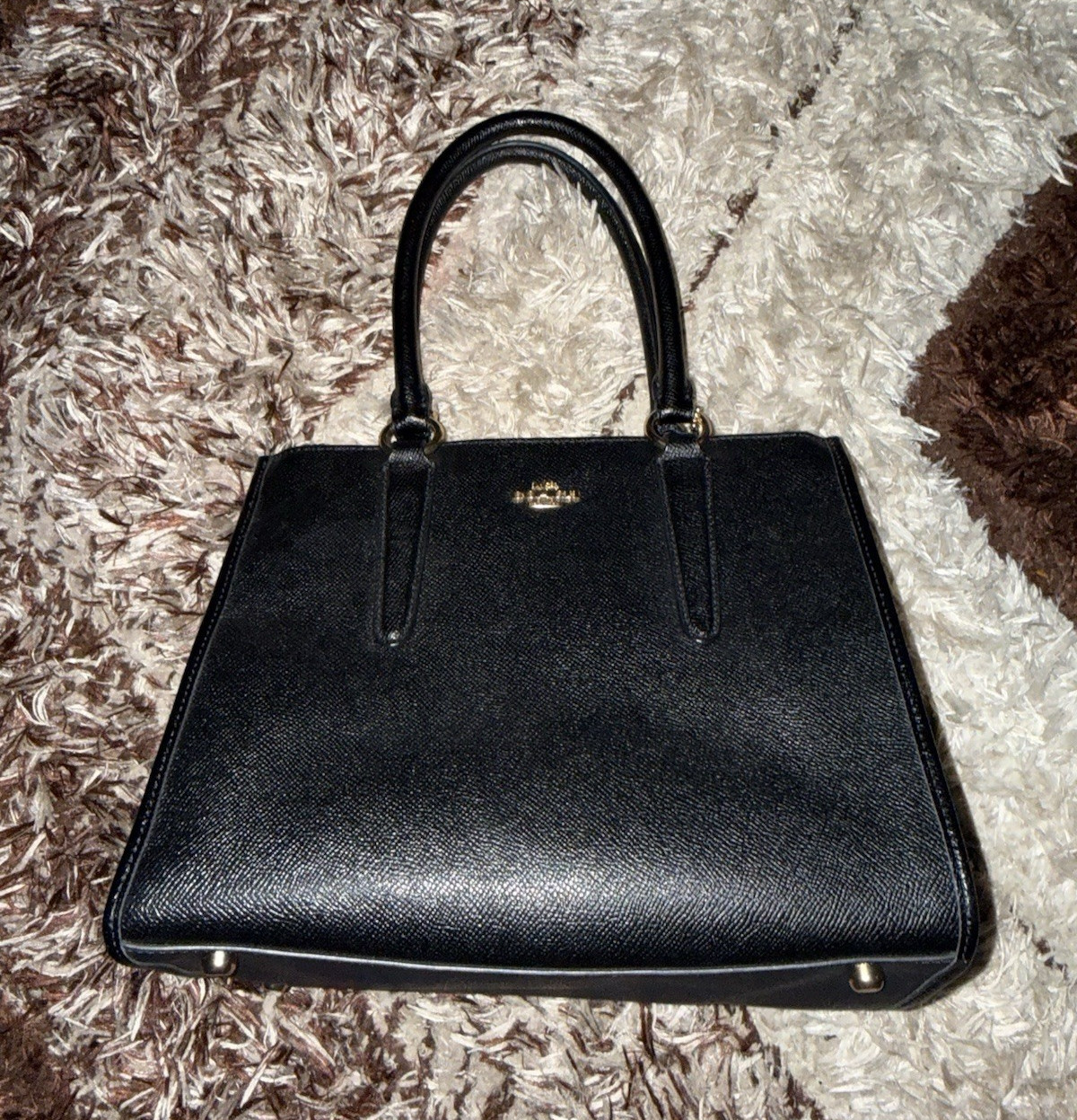 Coach Madison Black Pebbled Satchel Top Handle Double Zip Pockets Studs Gold