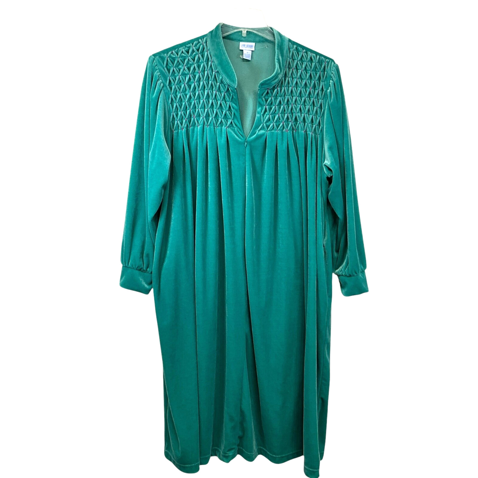 1X Lane Bryant House Coat Robe Sz 1xl Teal Green Zip Smocked Cottage 70s new Vtg