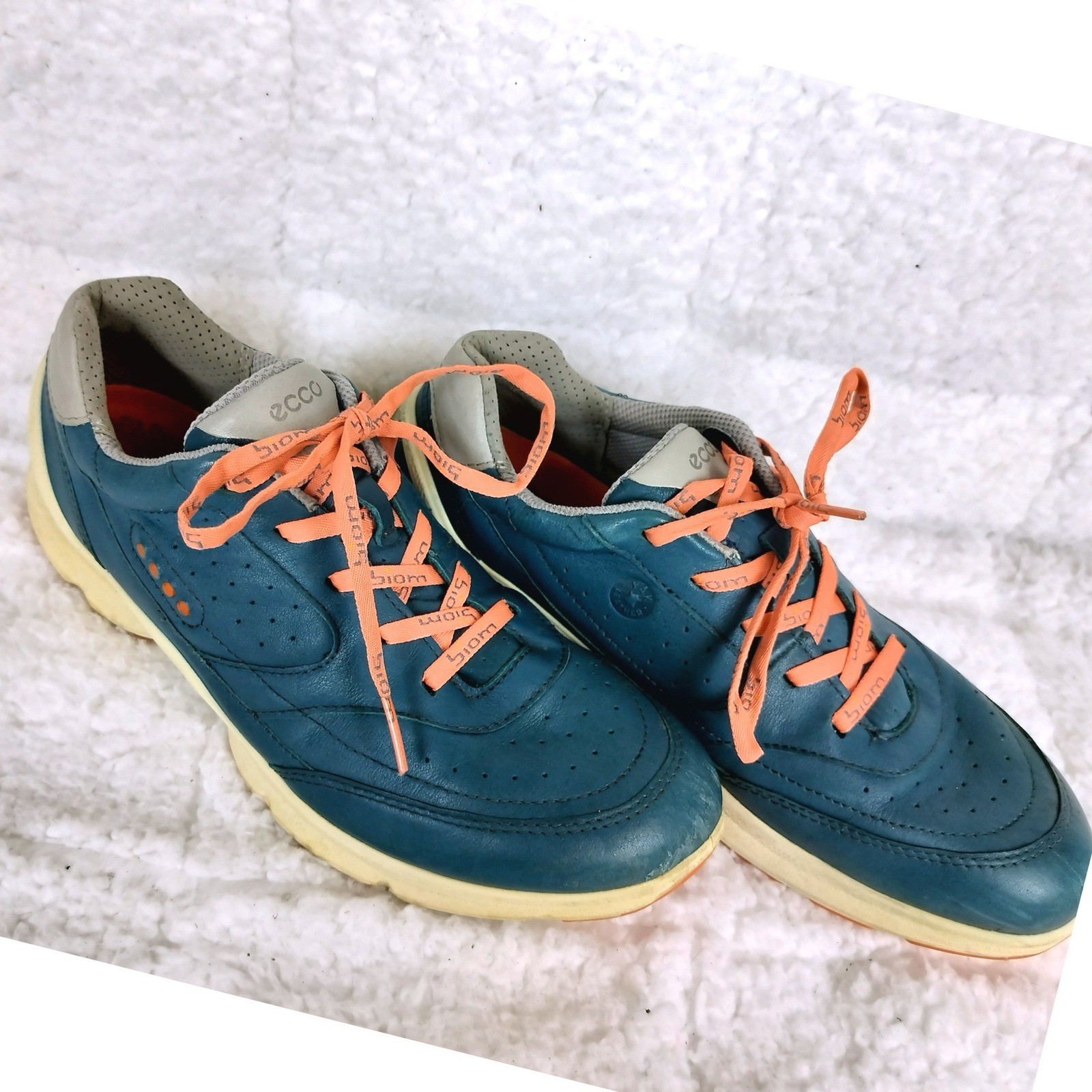ECCO Yak Leather Biom Natural Motion Walking Shoes Teal Orange