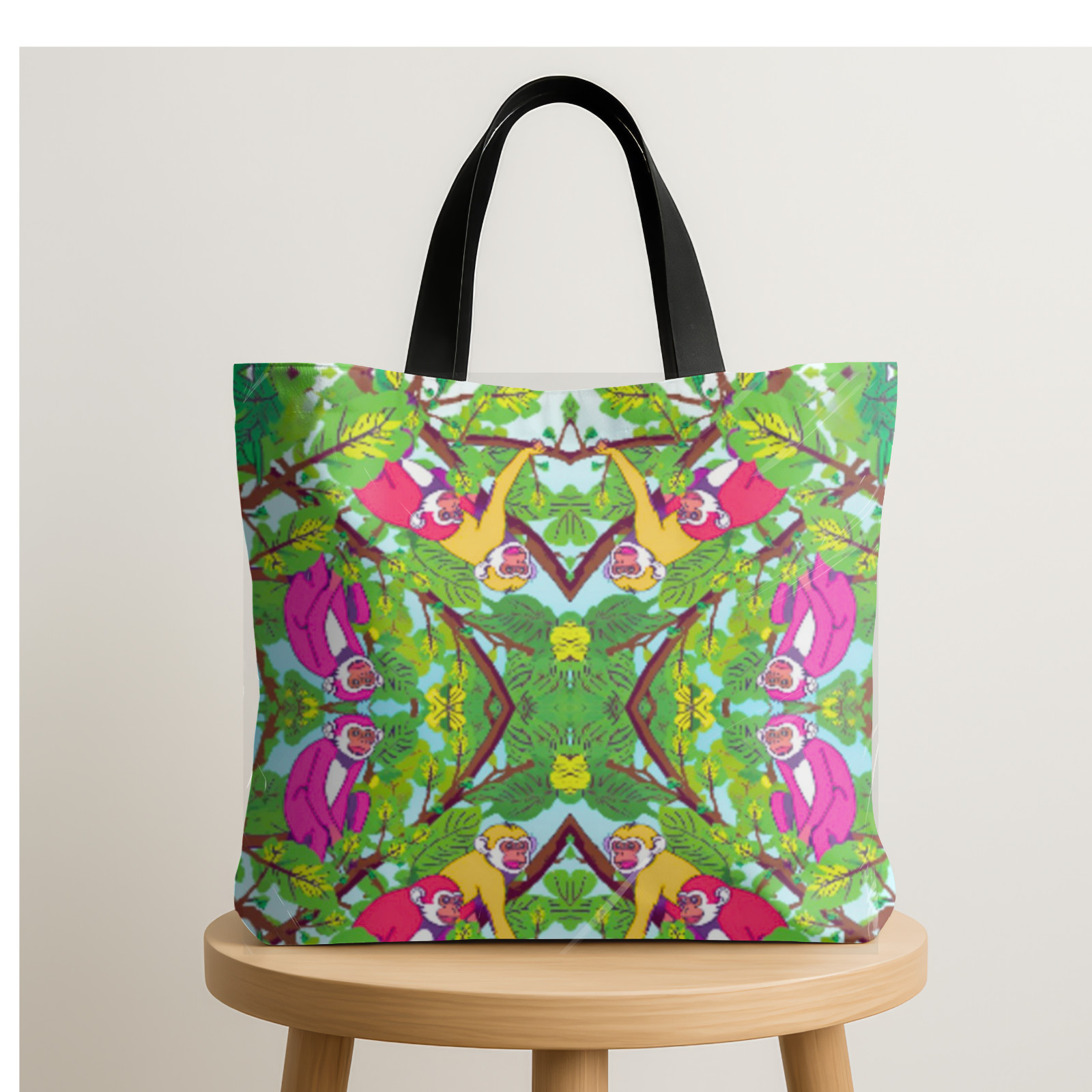 Monkey Around Limited Design Handmade Vinyl Cover Canvas Tote 17×17″ Made in USA