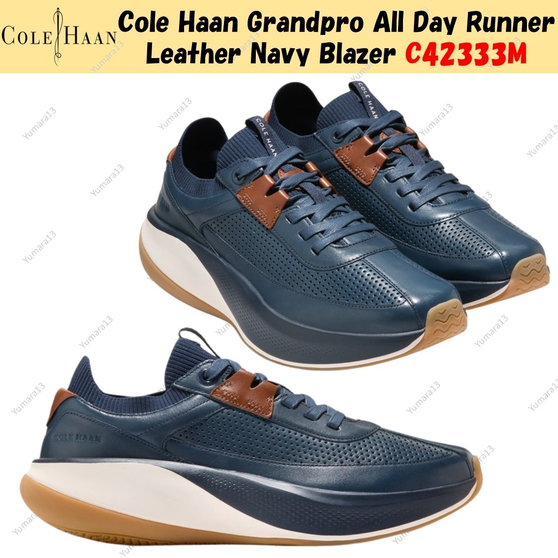 Cole Haan Grandpro All Day Runner Leather Navy Blazer C42333M Men’s Size