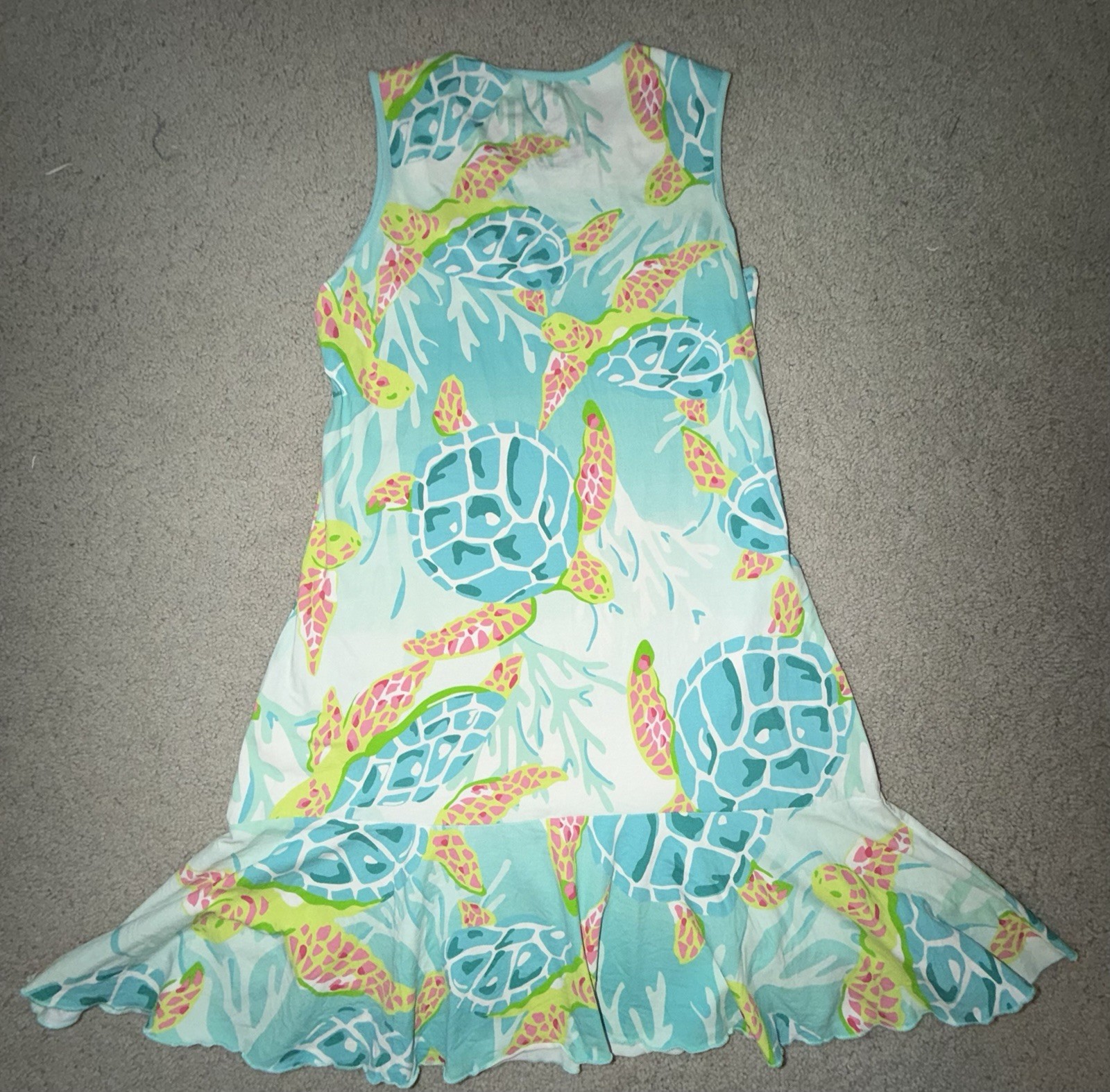 Ana Clare Sz Small MJ FLOUNCE Ruffle Dress Sea Turtle Blue Green