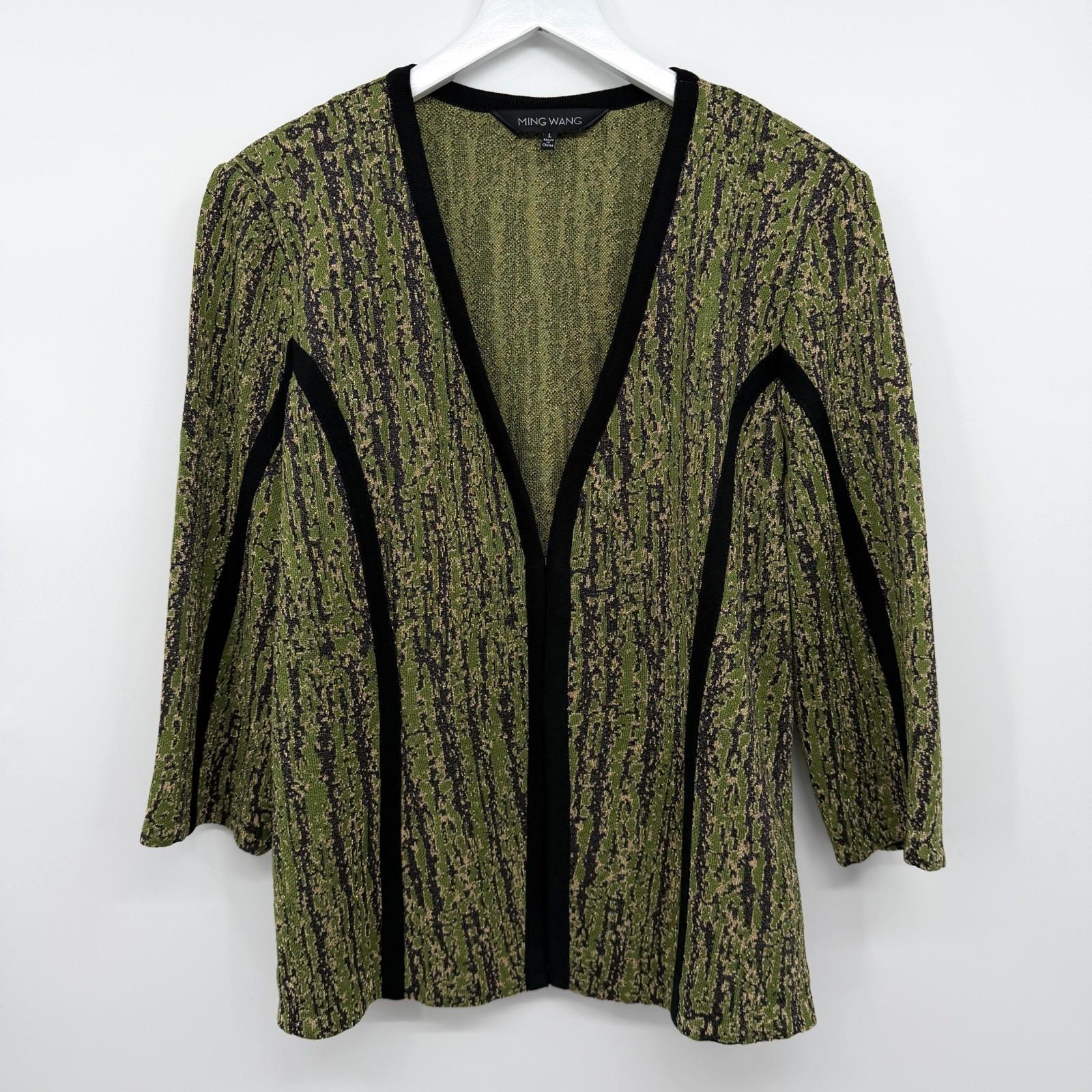 Ming Wang Cardigan Jacket Large 3/4 Sleeve Shoulder Pads Artsy Office Academia