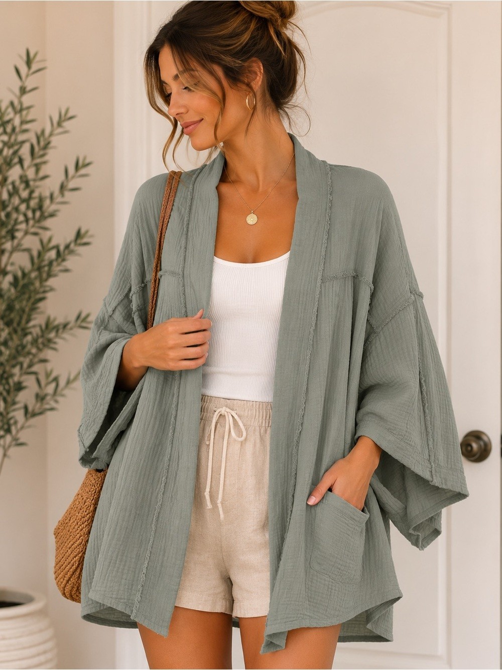 4 pcs Reseller Casepack Promesa Sage Green KimonoStyle Coverup Oversize 2 XS/ 2