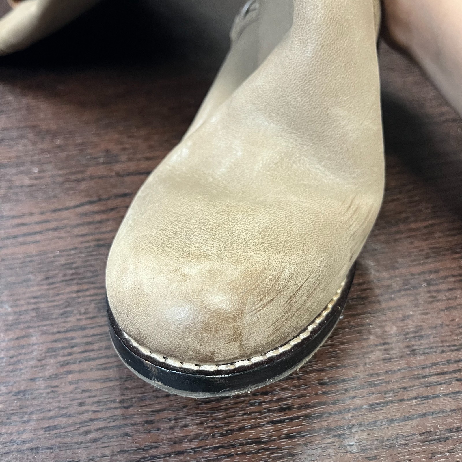 Lucky Brand Women’s Hidranja Knee High Boot 7M Beige Leather Stacked Heel Woven