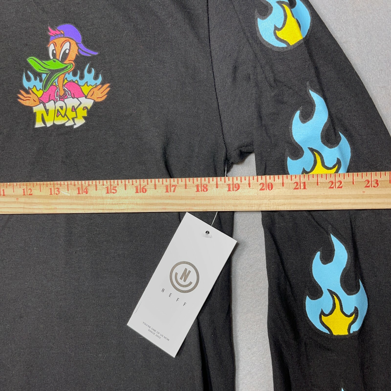 Neff Long Sleeve Shirt Men Medium Graphic Flame Black Skate Streetwear Y2K NWT