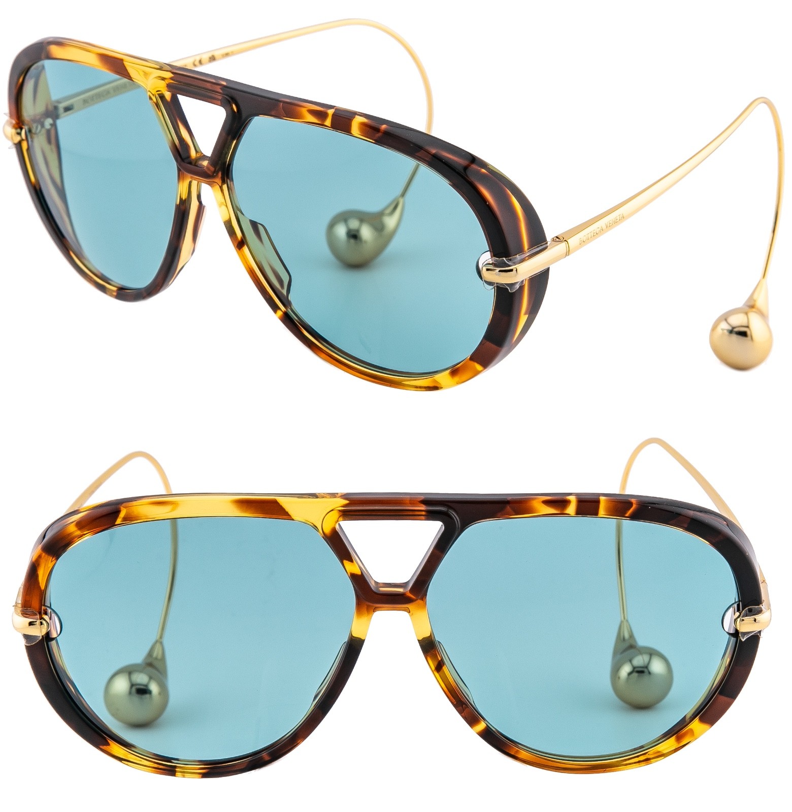 BOTTEGA VENETA 1273 DROP BV1273S Metal Havana Green Unisex Pilot Sunglasses 007