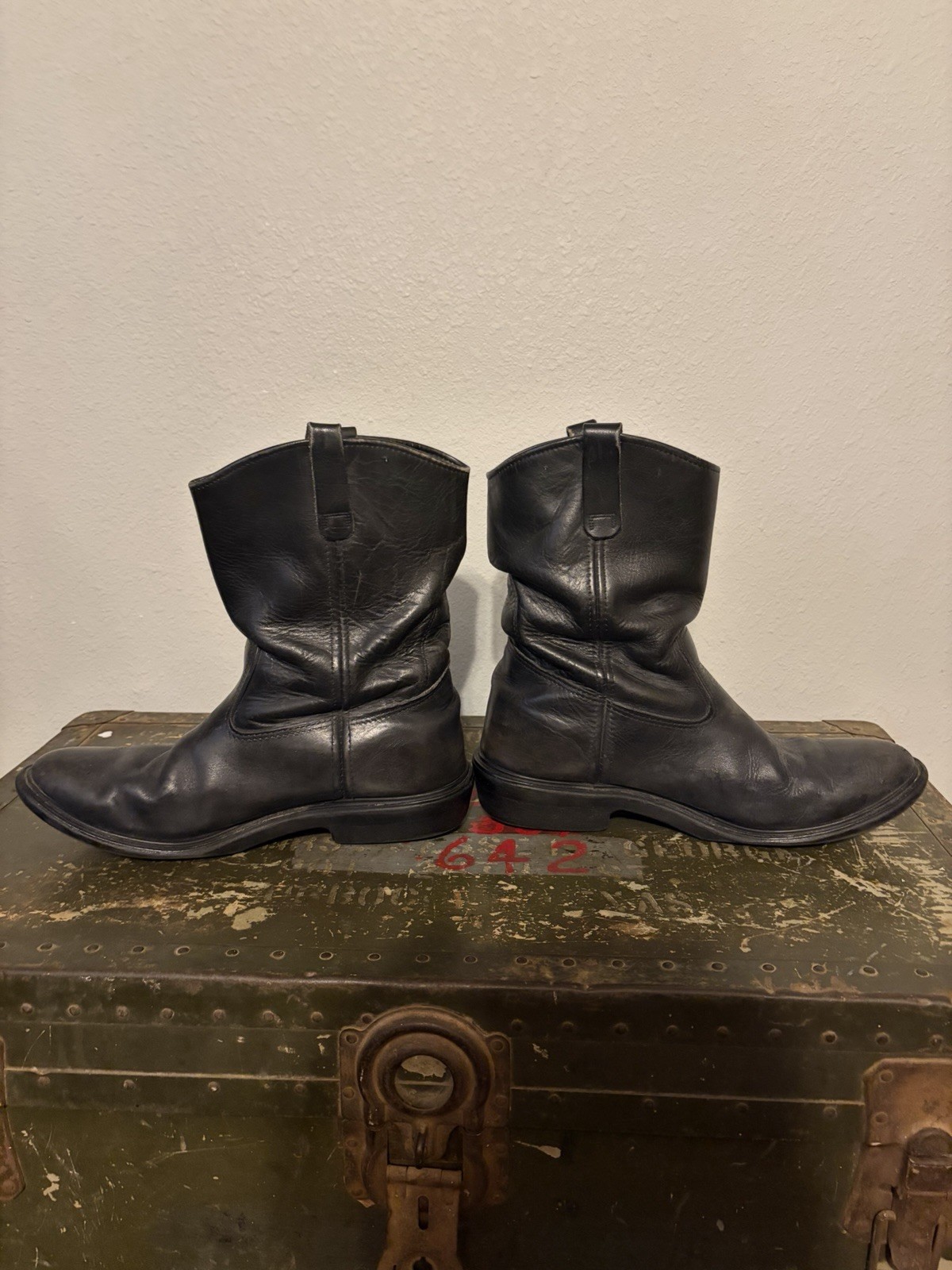 Vintage 80s Red Wing Pecos Black Soft Toe Leather Cowboy Boots Men’s Size 13