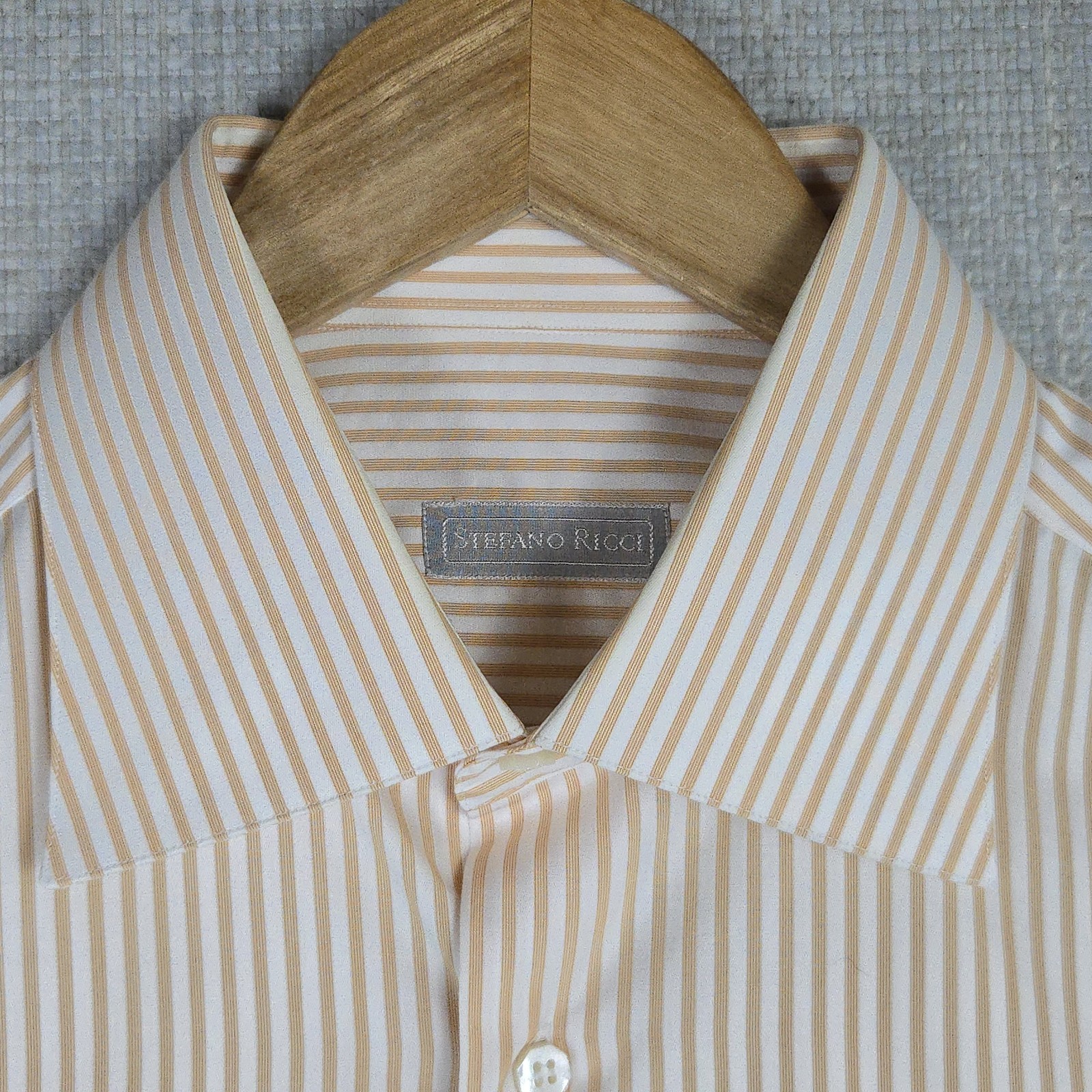 STEFANO RICCI Mens Size Large Made in Italy Shirt Orange Vertical Stripe Cotton