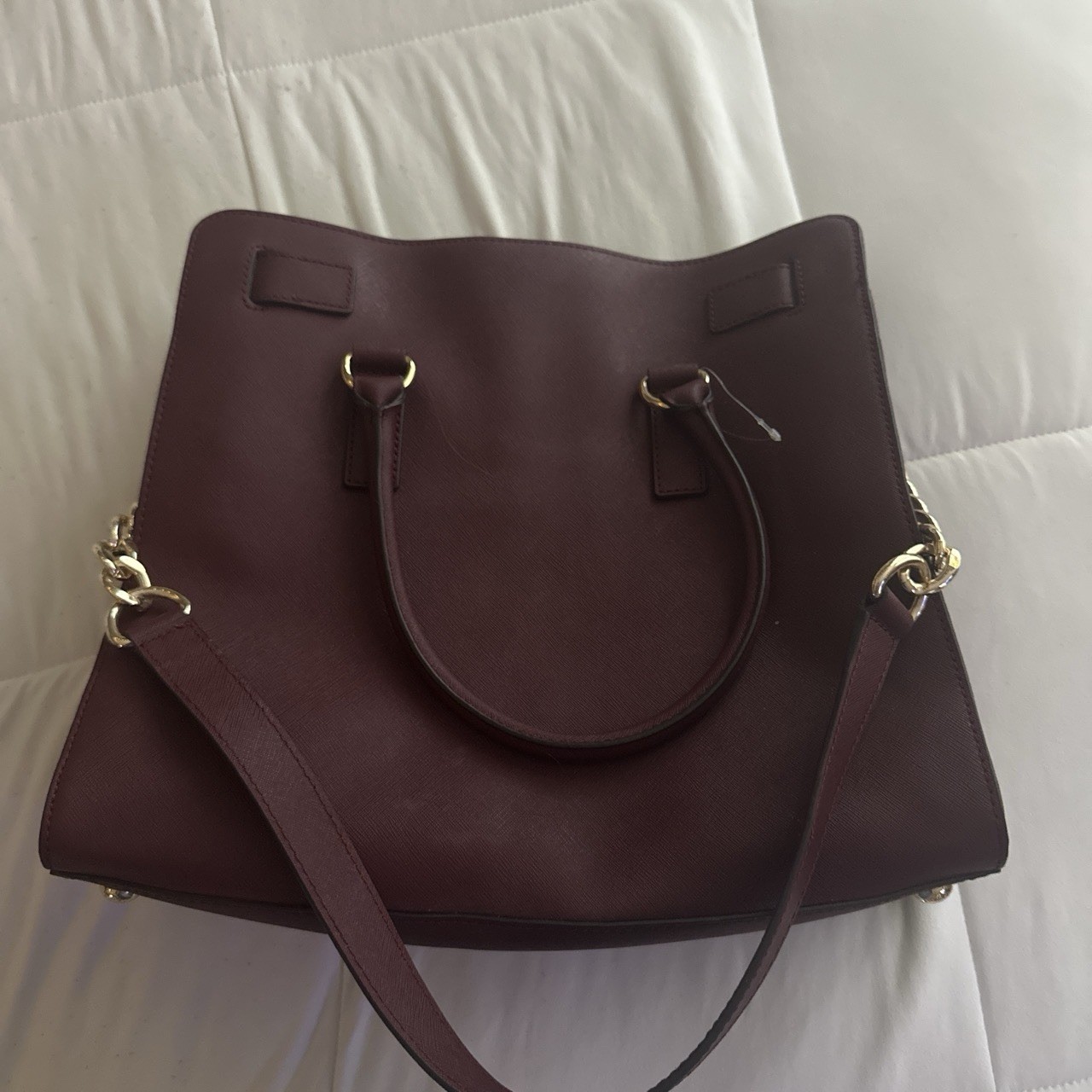 Michael Kors Burgundy Large Satchel Lock Gold Hardware Detachable Strap
