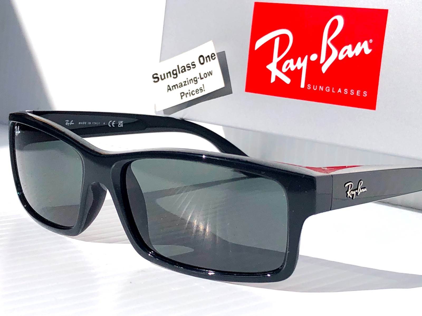 NEW* Ray Ban Shiny Black Rectangle UV Protecting Gray Lens Sunglass RB4151 601