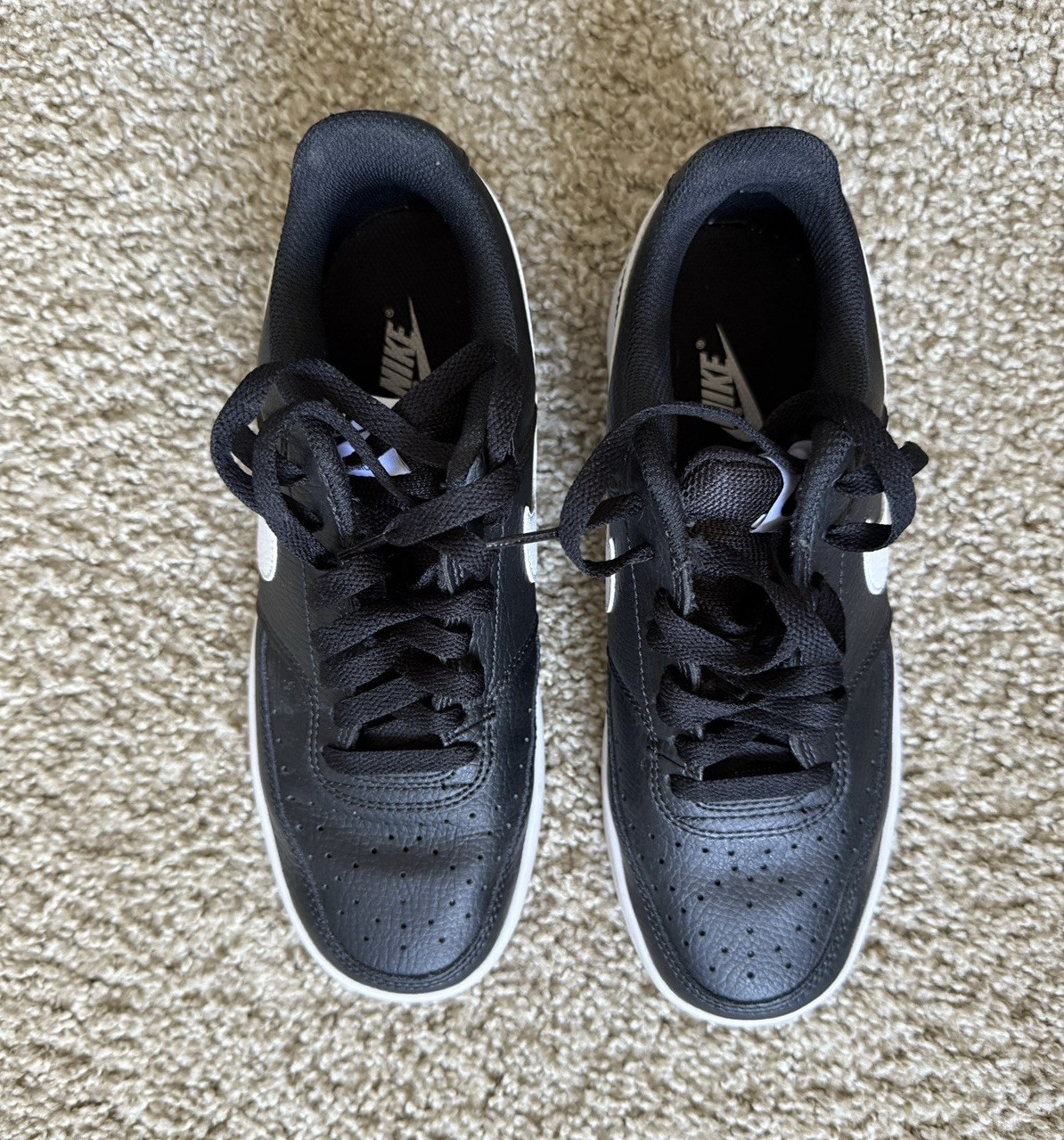 Nike Court Vision Low Top Leather Lace-Up Sneakers Black/White CD5434-001