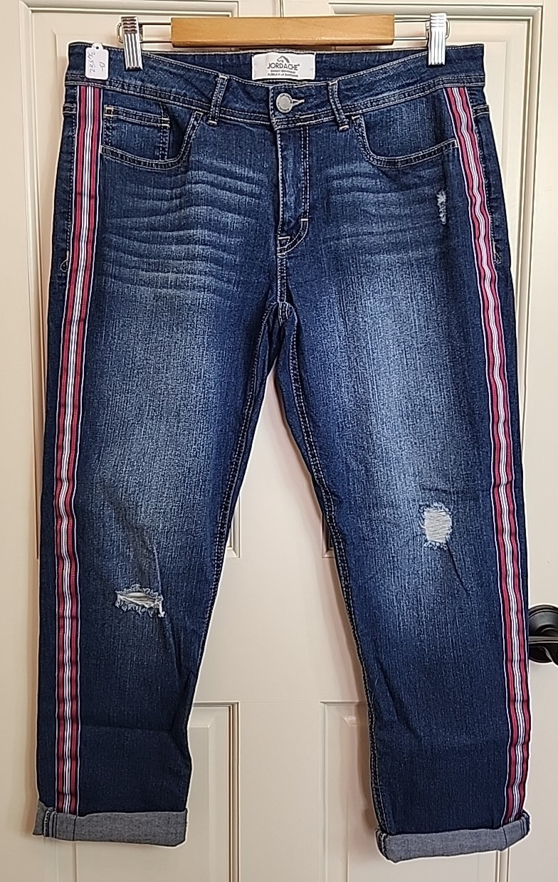 Jordache Skinny Boyfriend Jeans Womens Size 12 35×25 Rolled Distressed 13-36582