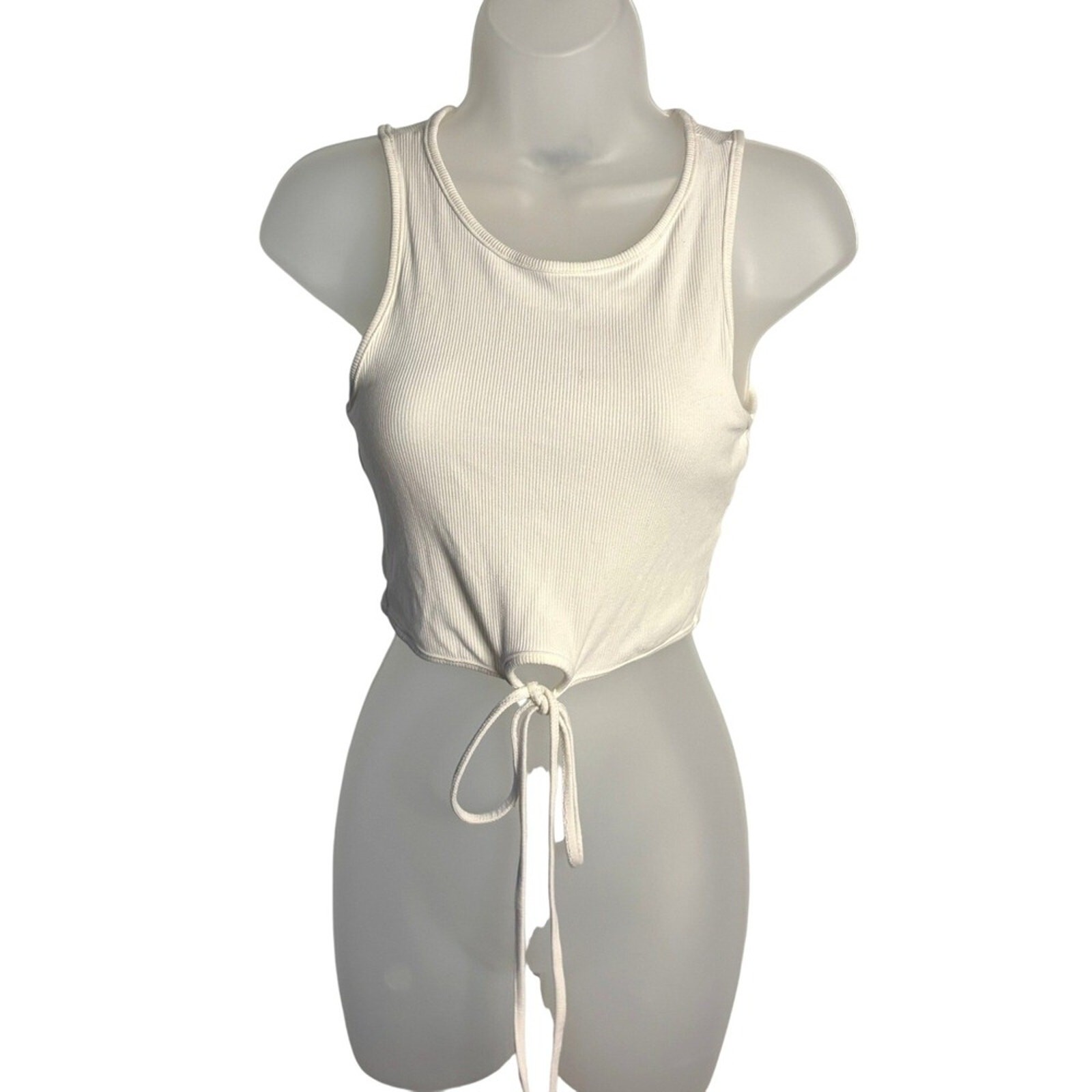 Cotton Candy LA | White Ribbed Knit Front Tie Crop Tank Top | Size Large