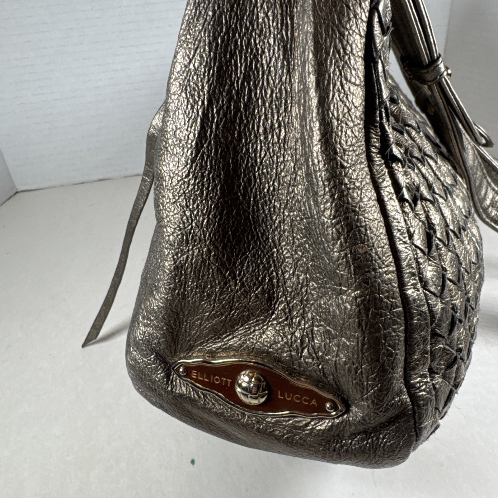 Elliott Lucca Purse Shoulder Bag Vibrant Gold Woven Leather Hobo Y2K Casual
