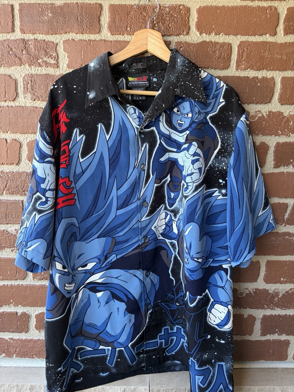 Dragon Ball Z All Over Print Shirt Mens Large Button 2001 Anime Vintage