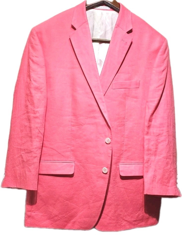 LAUREN RALPH LAUREN-Coral 100% LINEN, Mens 2B/SV, Casual Summer Blazer-(46.R)