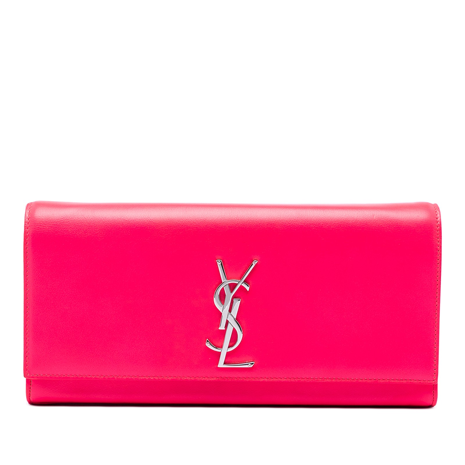 Saint Laurent Smooth Calfskin Monogram Cassandre Clutch Pre-Loved Hot Pink