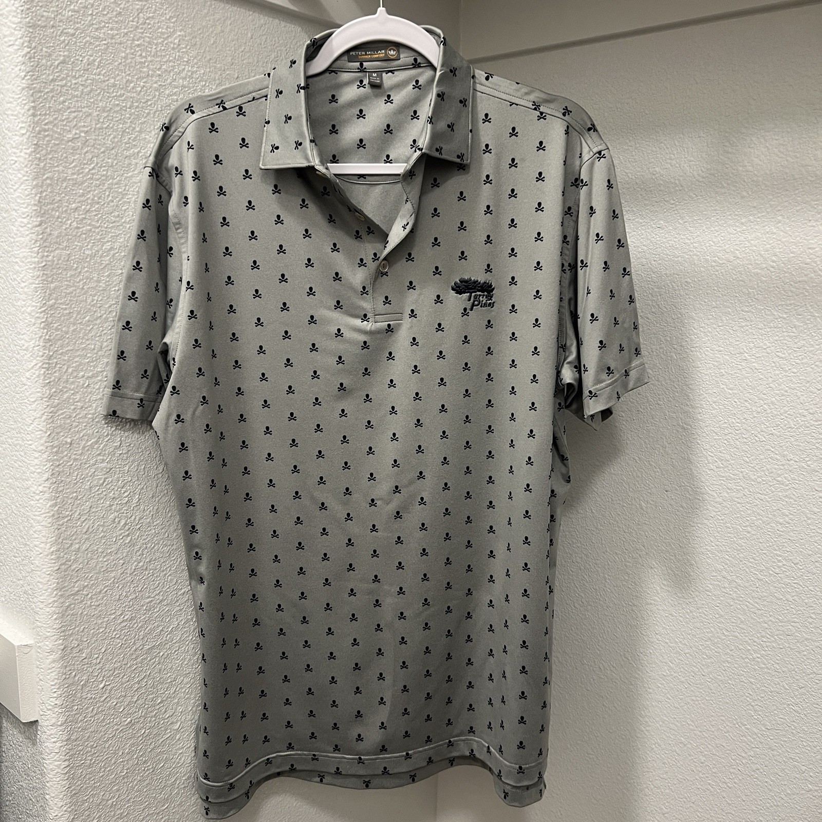 Peter Millar x Torrey Pines Summer Comfort Skulls Geo Polo Shirt Men’s M Gray