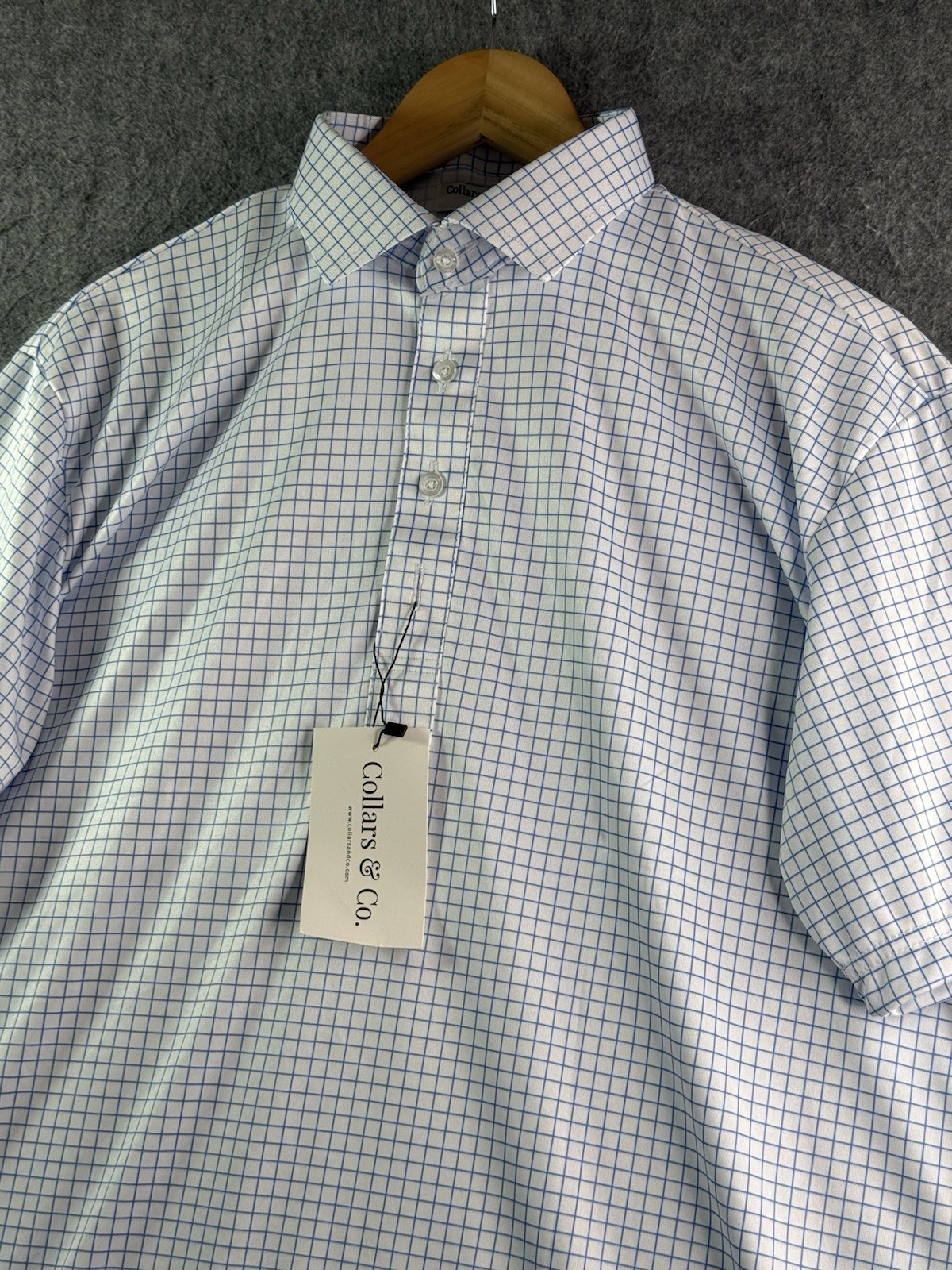 Collars & Co Blue & White Check Dress Collar Polo Shirt Men’s Large NEW