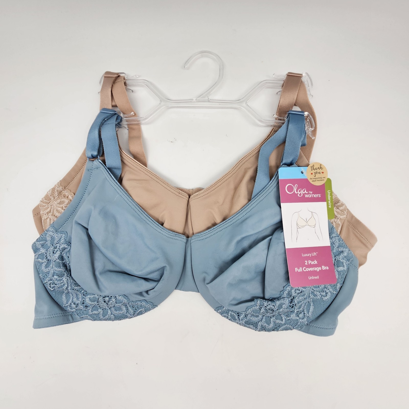 2Pk OLGA Warners Beige & Blue Underwire Full Cover Soft Bra 38C 38D 38DD 40C 40D