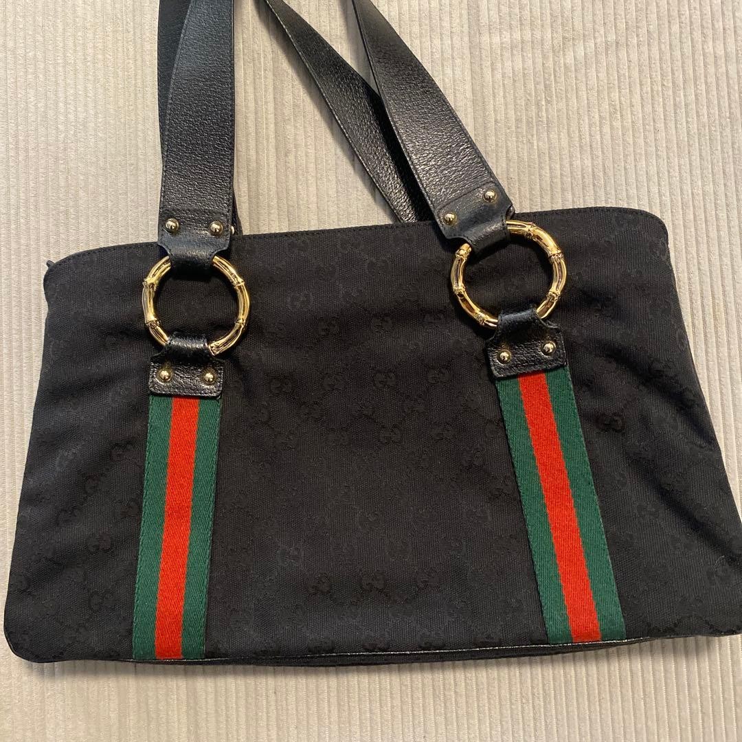 GUCCI GG Canvas Bamboo Ring Tote Bag Gift Present 0609