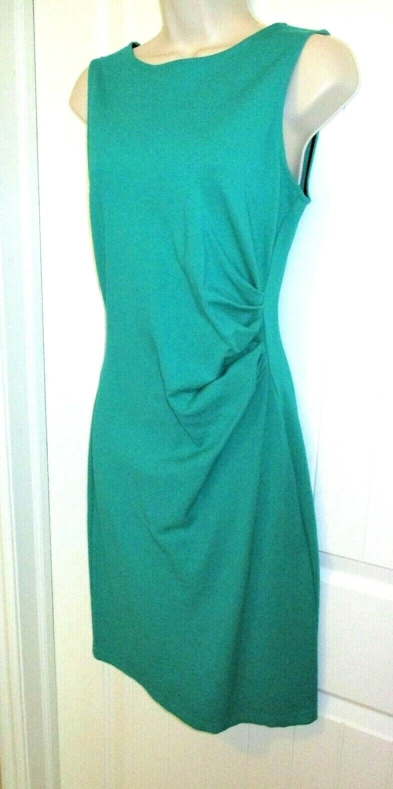 Kenneth Cole, Green, Ruched Bodycon Dress, Jewel Neck, Rayon/Nylon/Span, 4