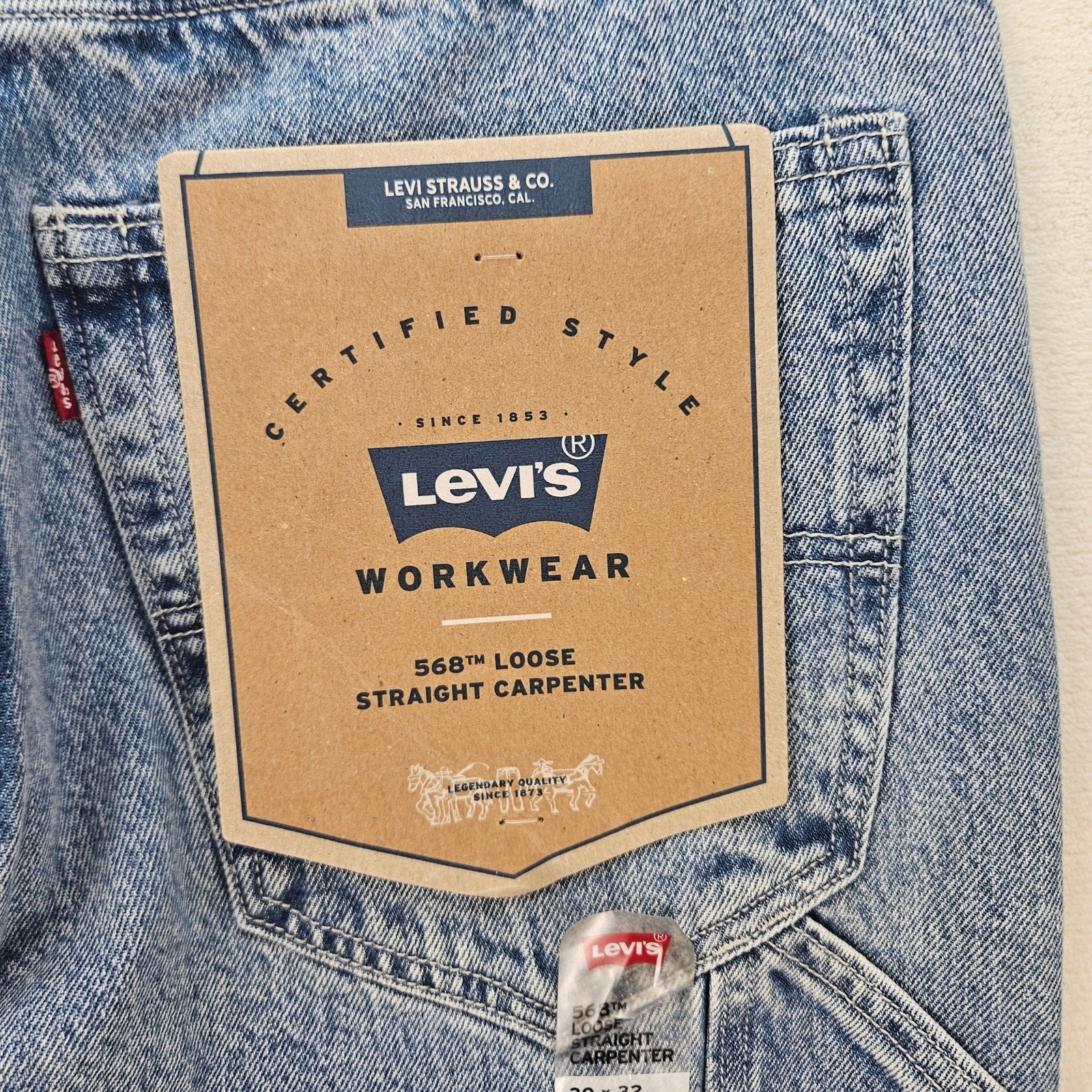 LEVI’S 568 MEN’S 30X32 CARPENTER LIGHT BLUE DENIM JEANS NWT WORKWEAR