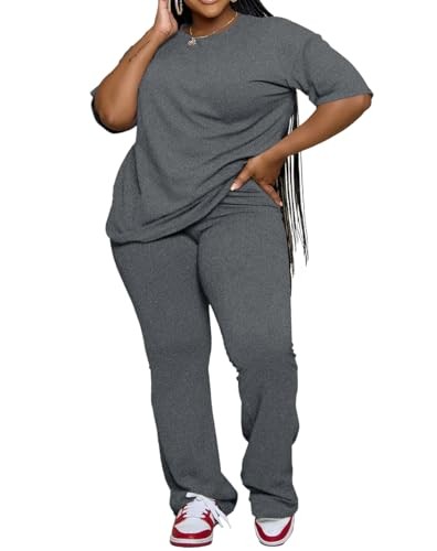 Womens Plus Size Sets 2 Piece Outfits Casual Short Sleeve 5X-Large Plus Grey