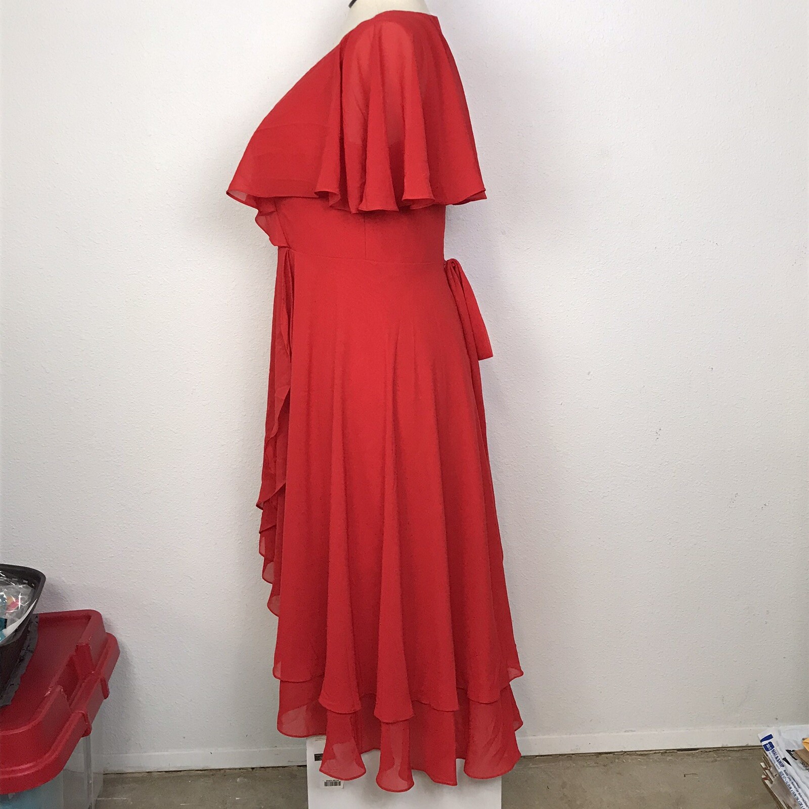 JJS House Sleeveless Asymmetrical Dress Women’s Size 14 Color Red V-Neck Hi-Low