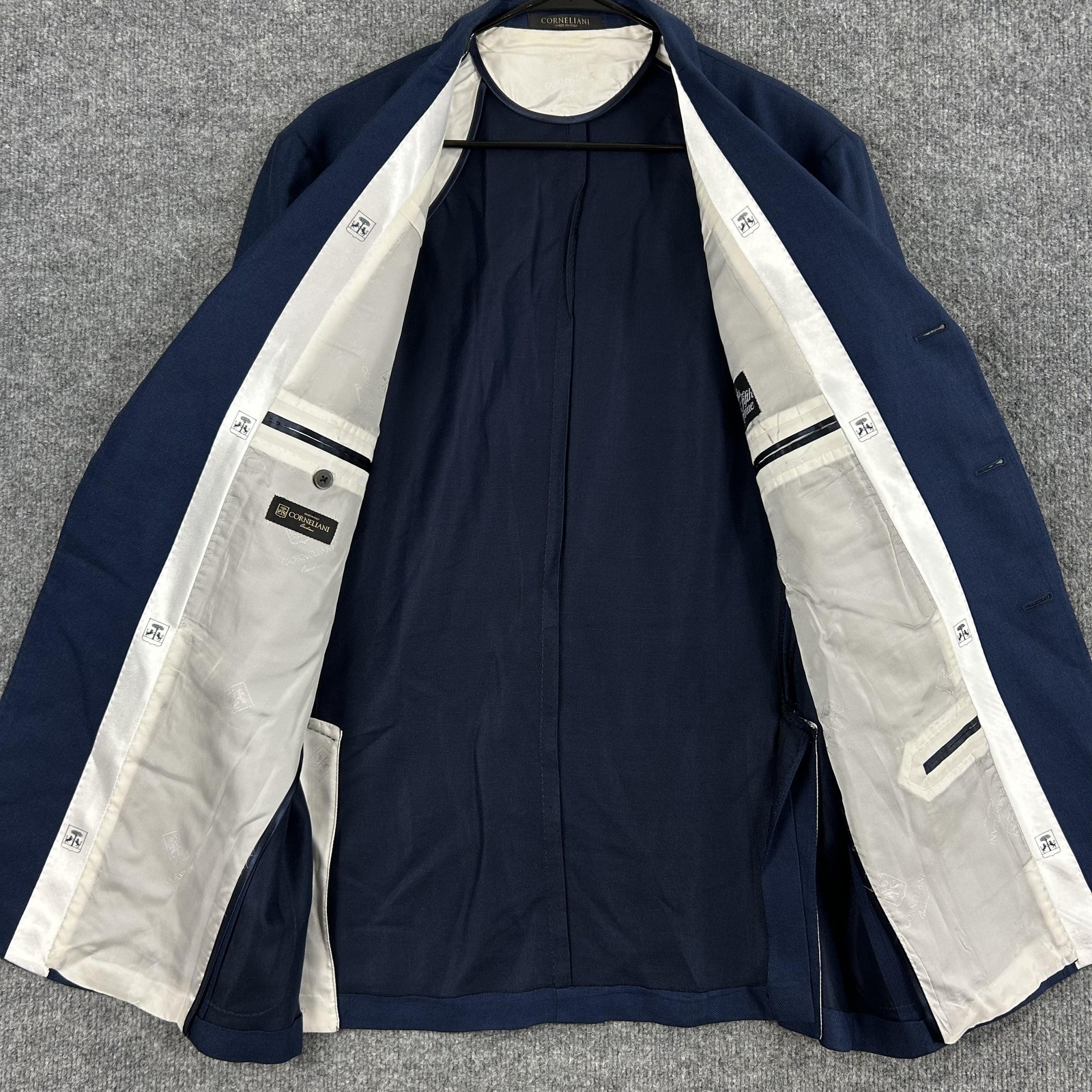 Corneliani Blazer Men 56 Silk Flax Sport Coat Blue Italy Meetings Office Work