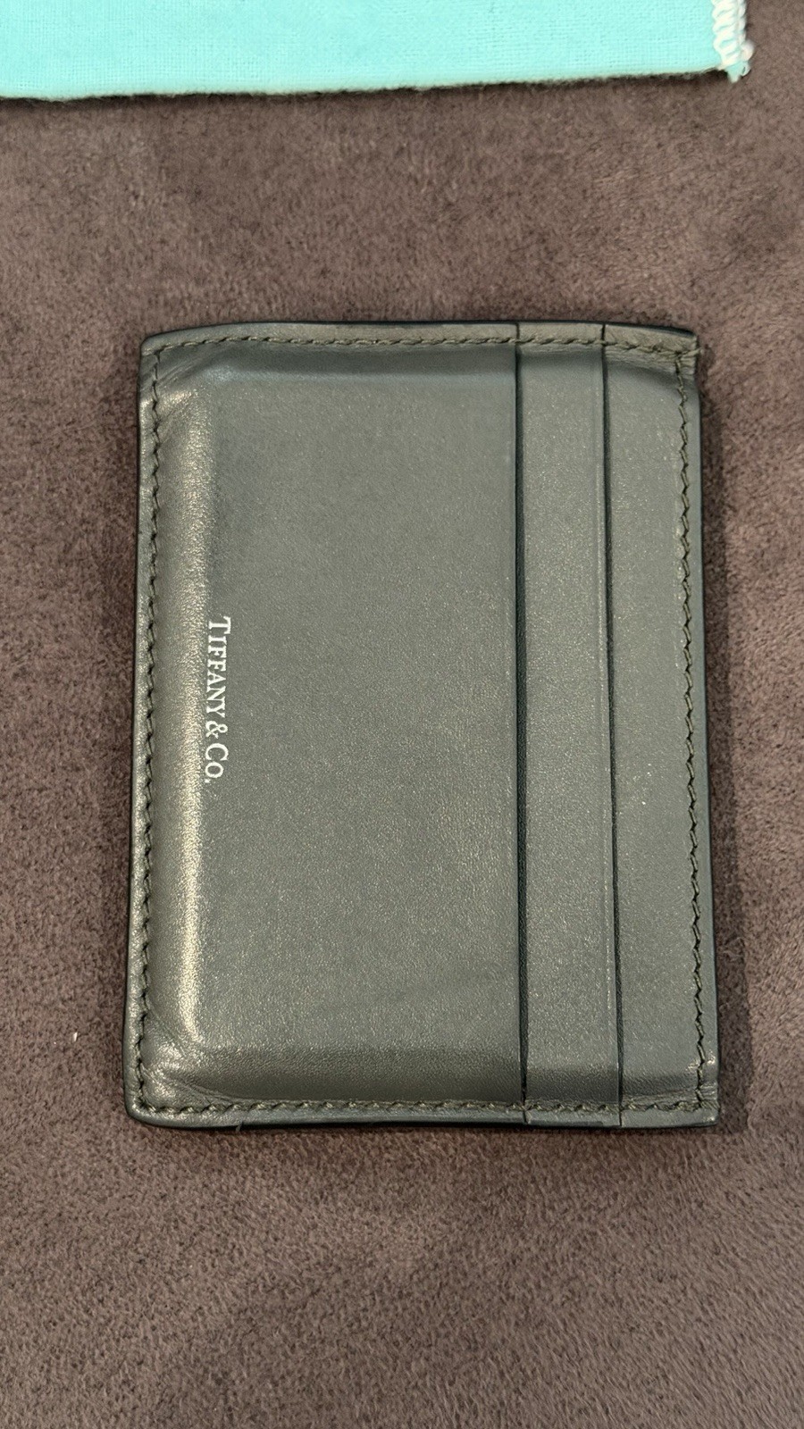 Tiffany & Co. Black Leather Card Holder with Tiffany Blue Pouch pre owned