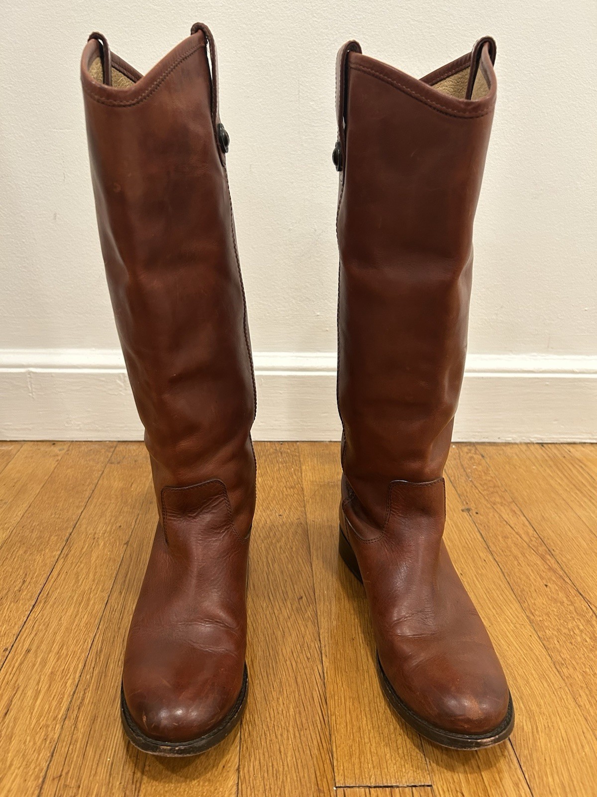 Frye Women’s Melissa Button Brown Leather Riding Boots 6.5B Extended Calf