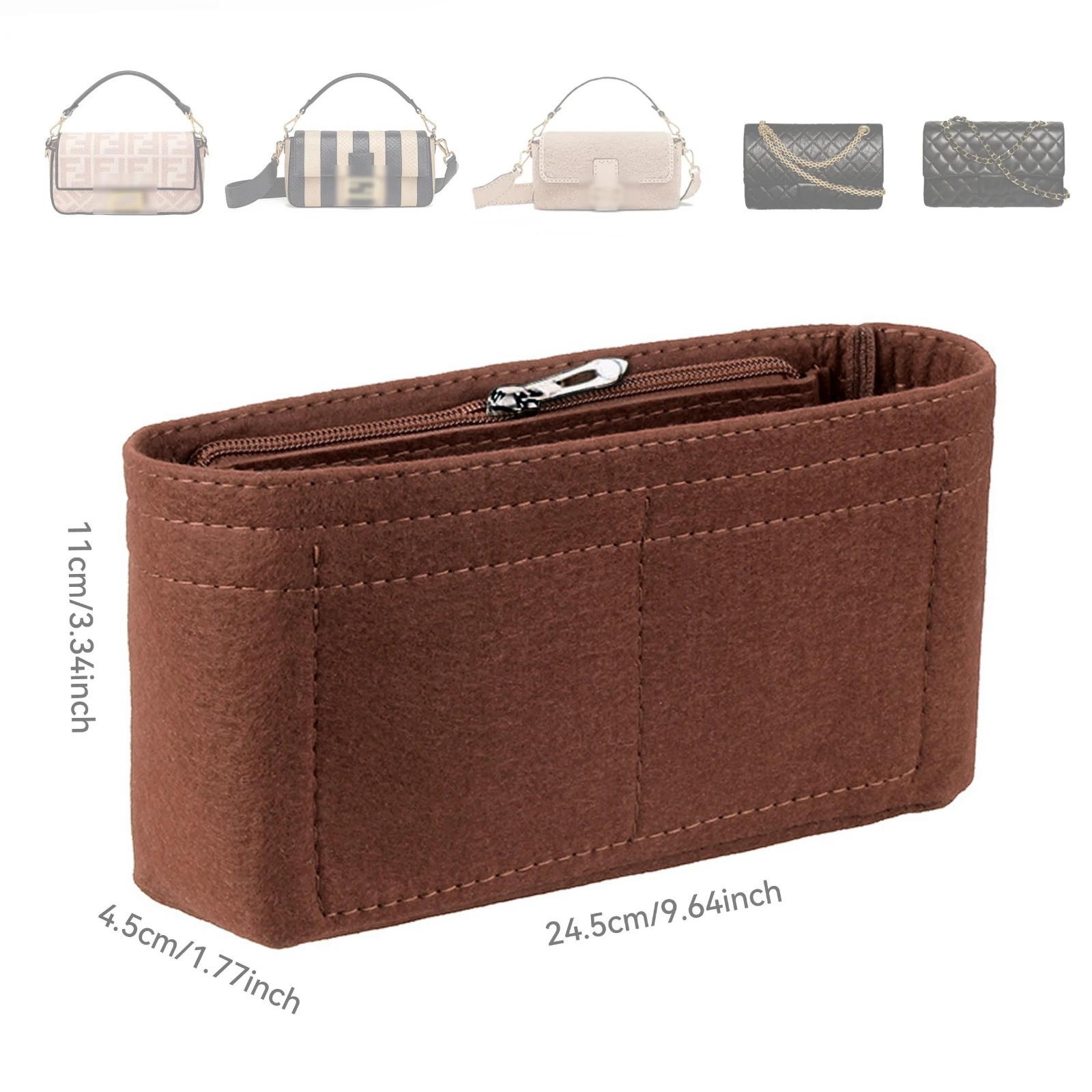 Felt Bag Organizer Insert with Zipper Multi Pocket Purse Liner Handbag Organizer