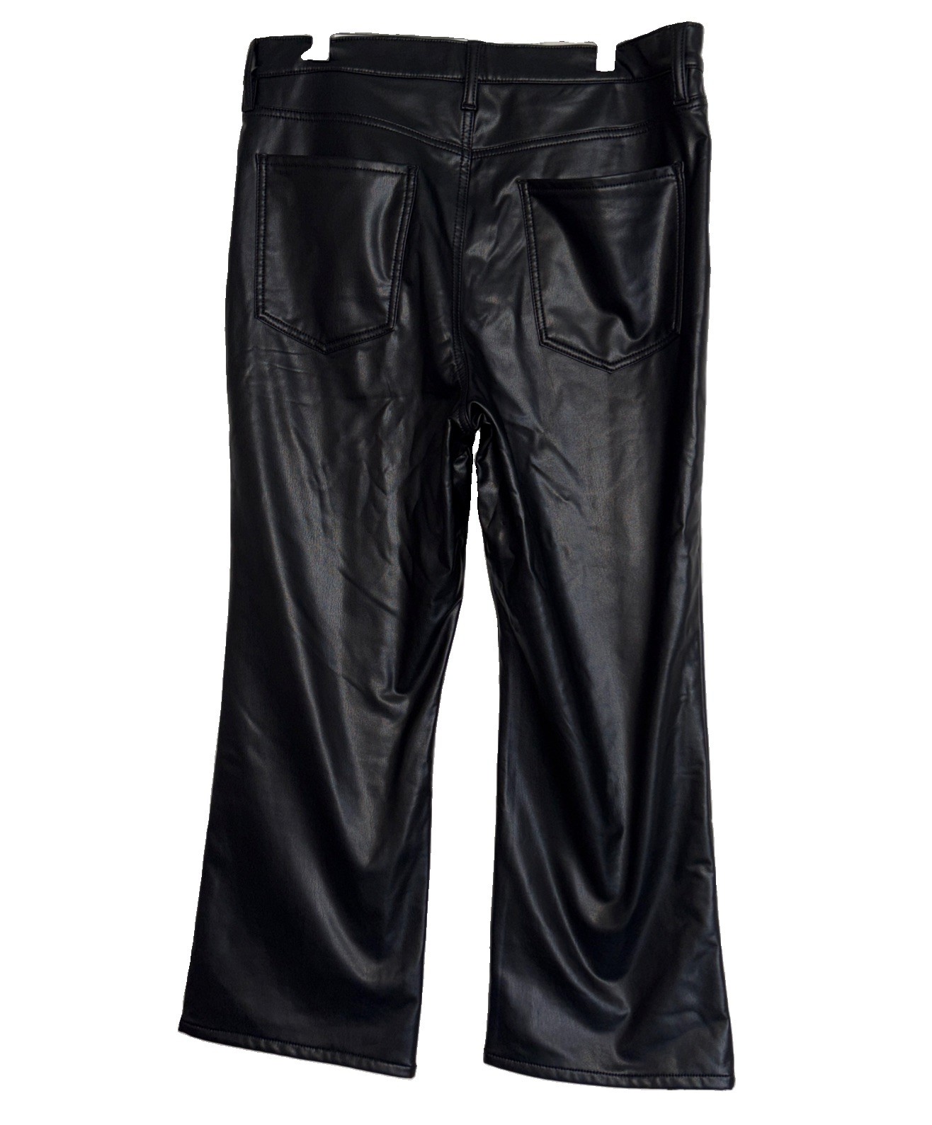 Womens Pants-BANANA REPUBLIC-black vegan leather Mid-Rise CroppedBootcut-32/14