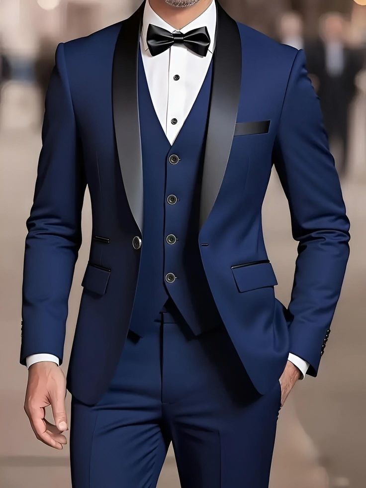 Navy Blue Suit Tuxedo 3 Piece Suits Formal Event Wedding Dress Bespoke Groomsmen